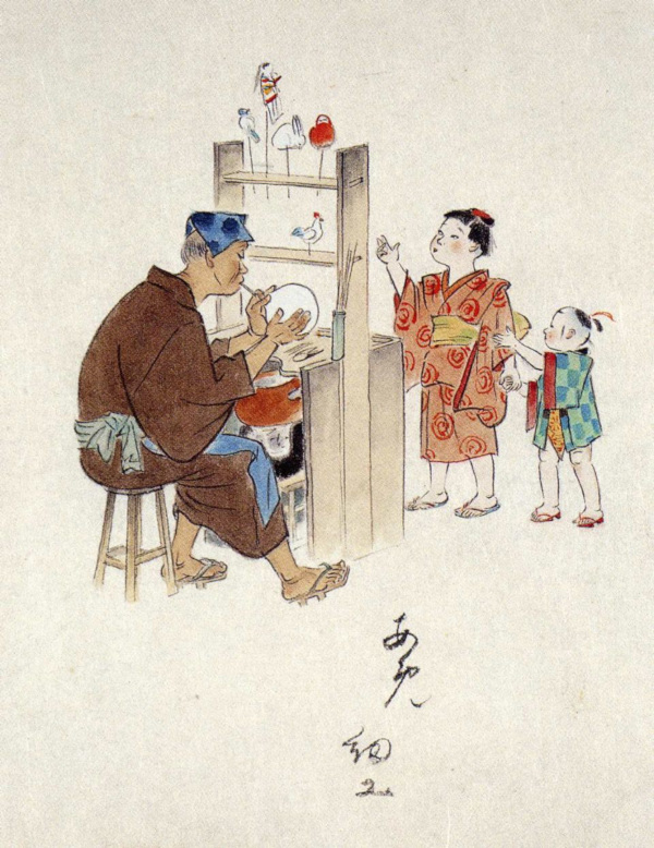 Painting depicting the old days of Amezaiku
